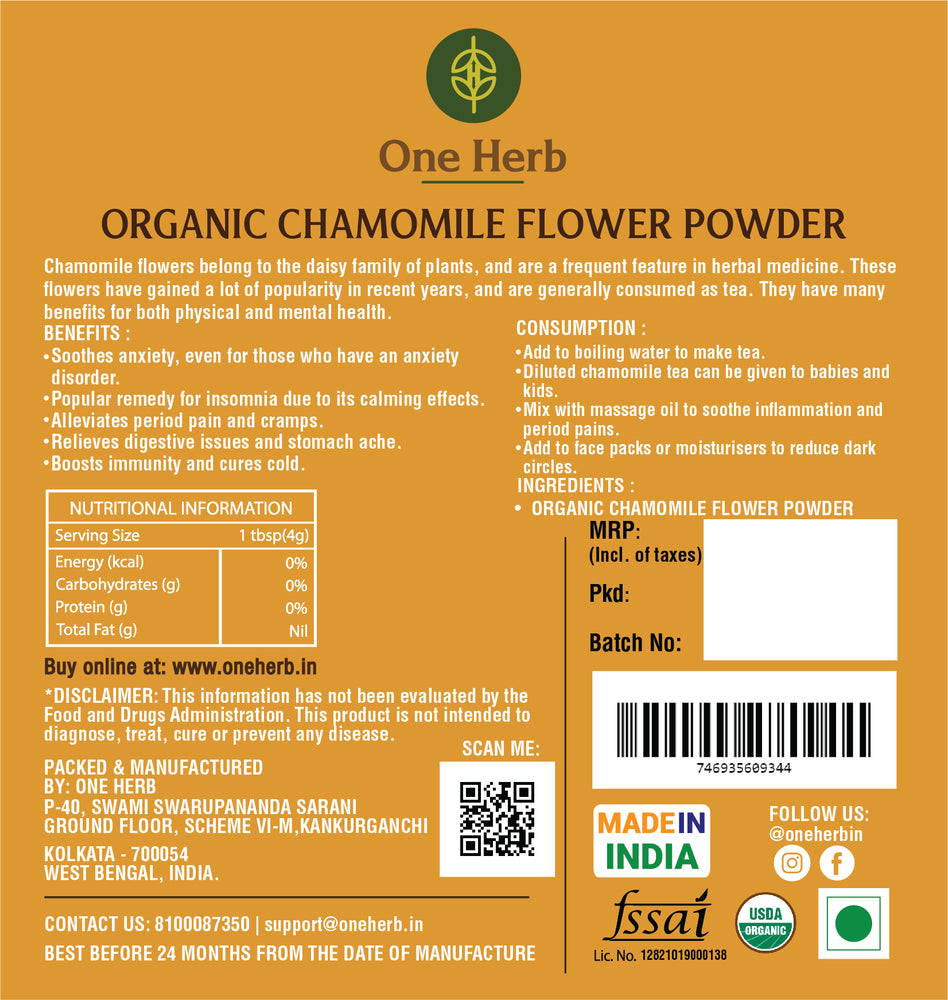 
                  
                    ORGANIC CHAMOMILE FLOWER POWDER
                  
                