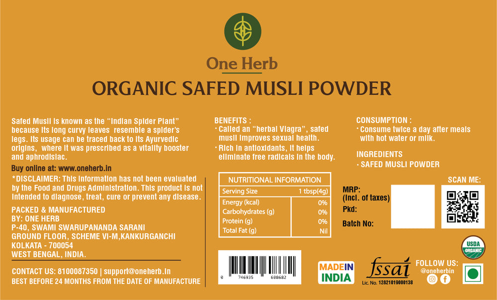 
                  
                    ORGANIC SAFED MUSLI POWDER
                  
                